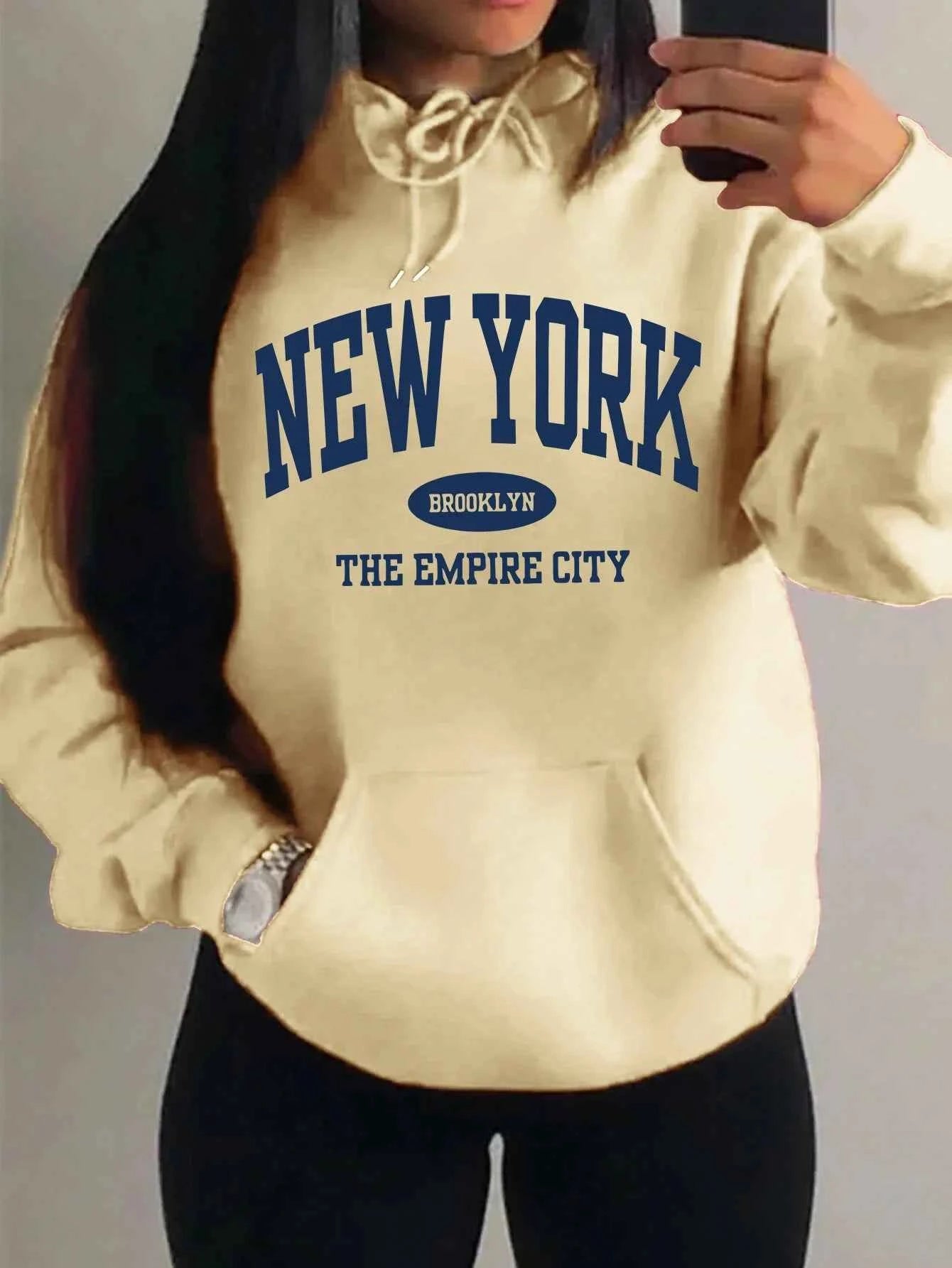 New York City Brooklyn Creative Letter Printed Female Hoodies Multicolor Loose Hoody Y2K Street Sportswear Fleece Hoodie Unisex