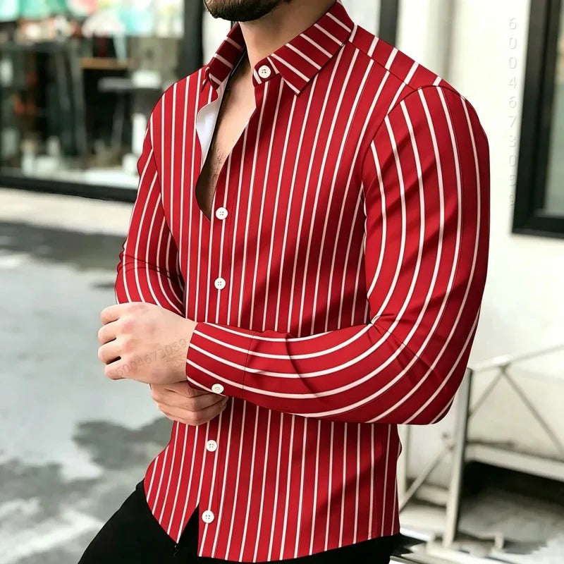 2026 Hot Selling Light Luxury Men's Shirt Striped Shirt Blue and White Vertical Striped Shirt Casual Outdoor Men's Shirt