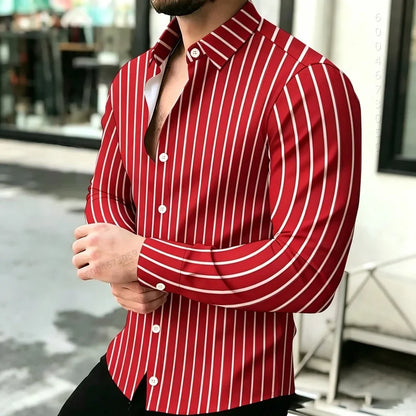 2026 Hot Selling Light Luxury Men's Shirt Striped Shirt Blue and White Vertical Striped Shirt Casual Outdoor Men's Shirt