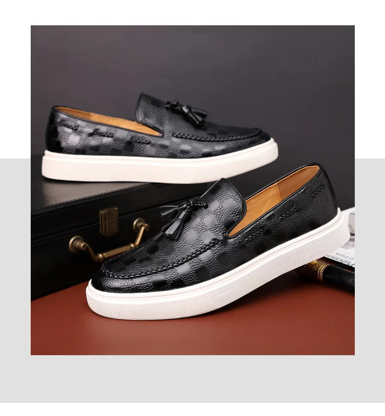 Men Casual Shoes Breathable Leather Loafers Business Office Shoes For Men Driving Moccasins Comfortable Slip On Tassel Shoe