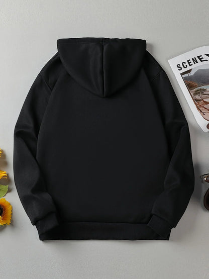Women's Autumn and Winter Casual Fashion Loose London England Print Hooded Drawstring Long Sleeved Warm Pullover