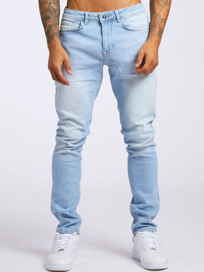 Men Jeans Long Pant Denim Pants Pockets Splice Slim Fit Solid High Waist Regular Casual Straight Trousers Autumn Winter