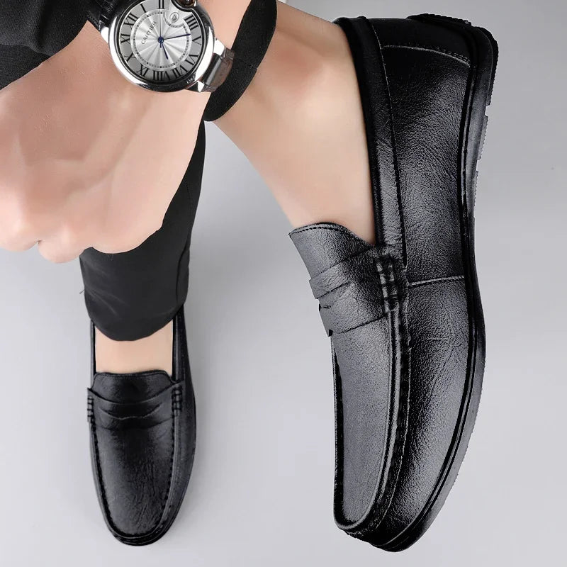 Genuine Leather Men Casual Shoes Luxury Brand Formal Dress Shoes Breathable Mens Loafers Slip on Male Boat Shoes Size 38-47