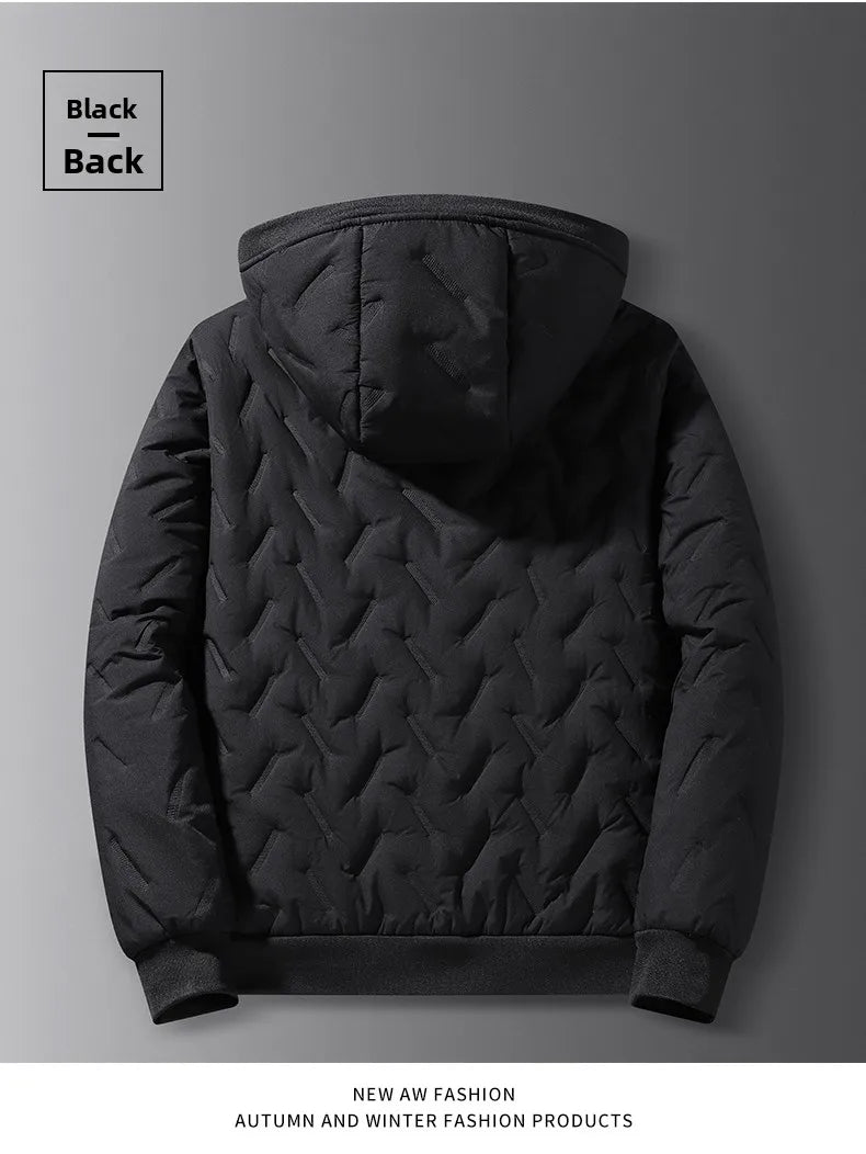 Men's hooded warm short jacket winter zipper pocket jacket outdoor sports and leisure work clothes windproof cotton jacket