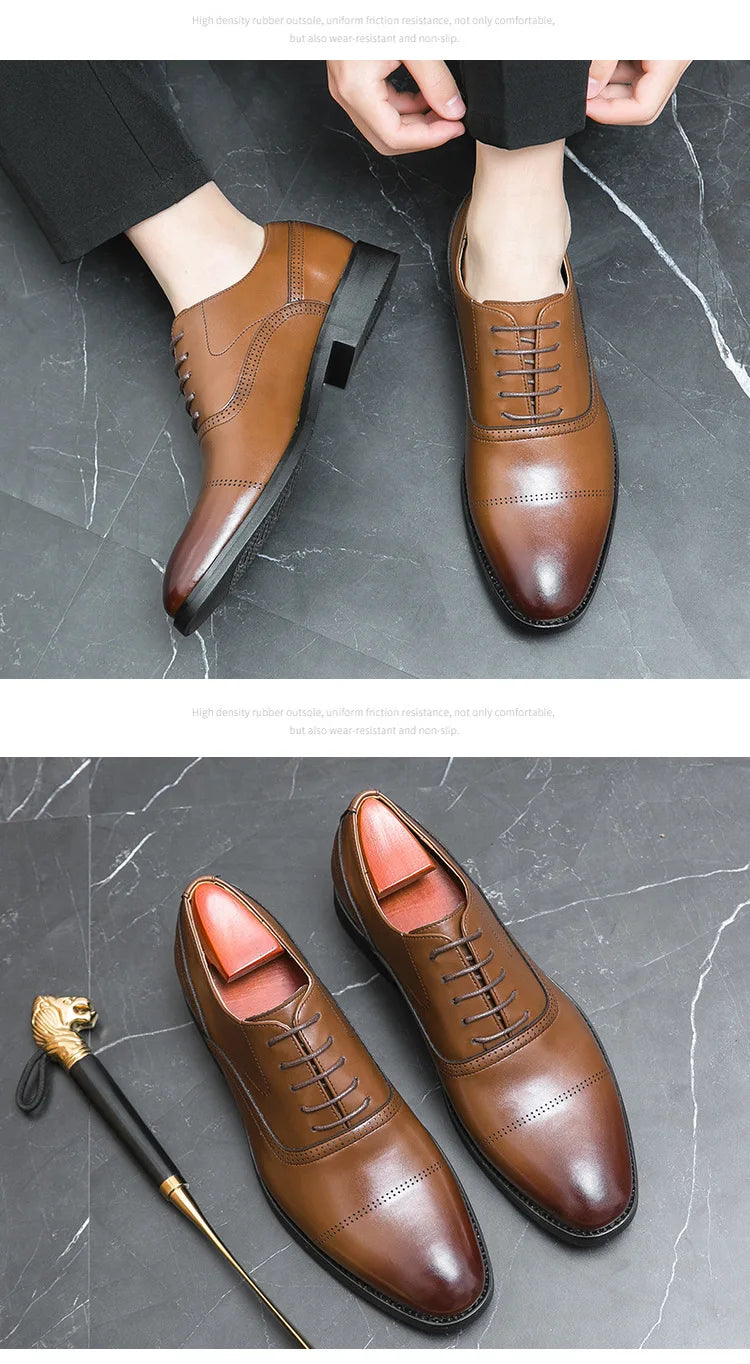 Designer Brand Black Leather Shoes for Men Wed Dress Shoe Lace Up Casual Business Oxfords Point Toe Office Formal Shoes for Male
