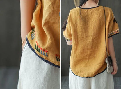 Women's T-shirt Summer 2024 Outfit Short Sleeve Top Female Graphic Cheap Clothes Aesthetic Baggy Korean Cotton Linen Clothing Xl
