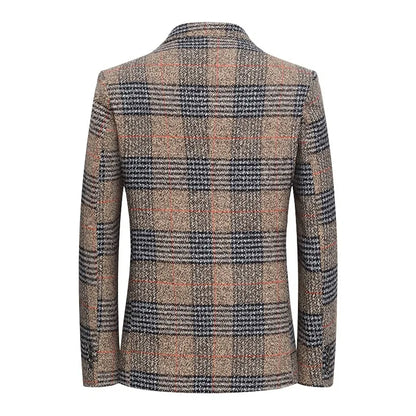 Men Blazers Turn Down Collar Suits Business Jackets Single Breasted Plaid Long Sleeve Blazer Outerwear Cardigan Pockets