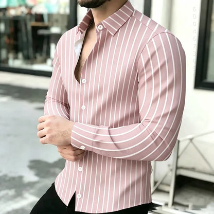 2026 Hot Selling Light Luxury Men's Shirt Striped Shirt Blue and White Vertical Striped Shirt Casual Outdoor Men's Shirt