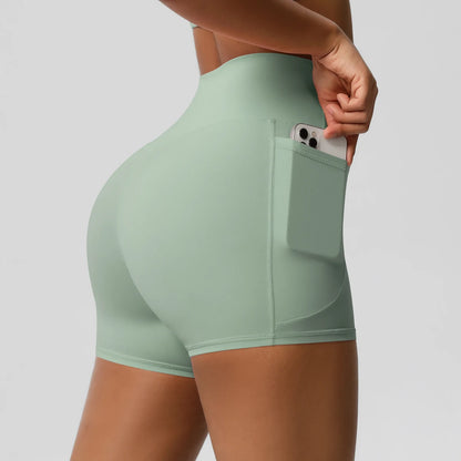 Women Sports Short With PocketedYoga Legging Shorts Squat Proof High Waist Fitness Tight Shorts Quick Drying Cycling Workout Gym