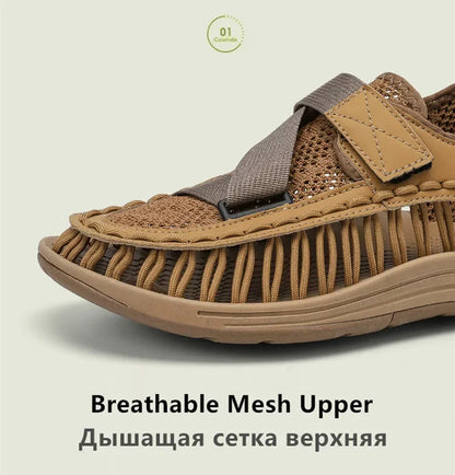 Summer Men Sandals Women Slippers Weaving Design Beach Sandals Breathable Casual Flat Sandals Outdoor Couples Sandals Size 46