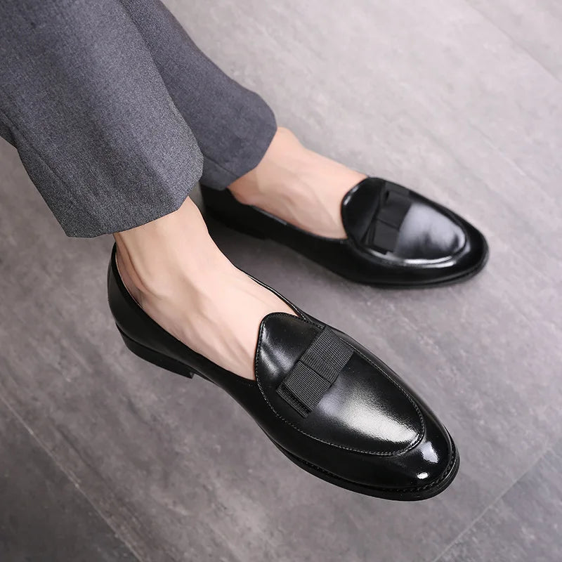 Men's Casual Leather Shoes with Bowknot Trendy Party Wedding Shoe Mens Driving Flats Men Moccasins Loafers EUR Sizes 38-48