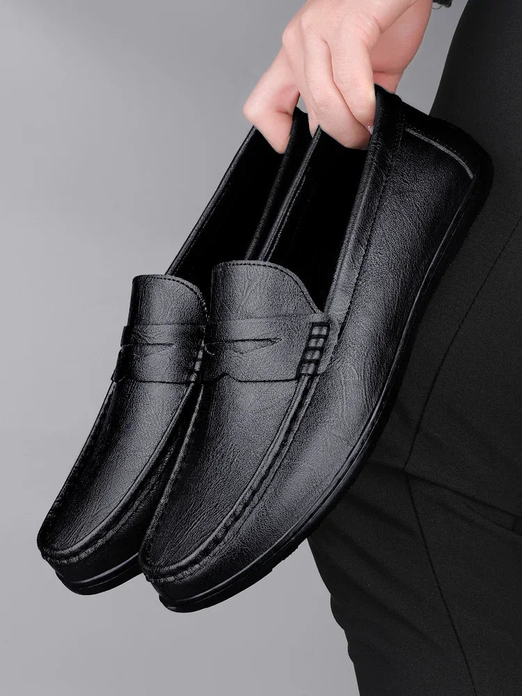 Genuine Leather Men Casual Shoes Luxury Brand Formal Dress Shoes Breathable Mens Loafers Slip on Male Boat Shoes Size 38-47