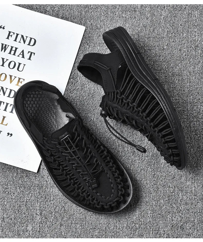 Women Sandals Fashion Handmade Weaving Design Beach Slippers Men Summer Breathable Casual Flat Sandals Outdoor Couples Big Size