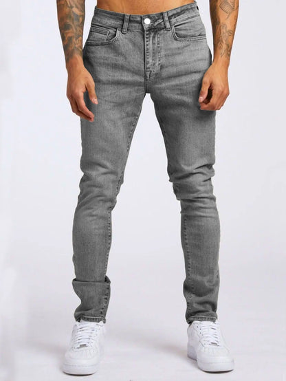 Men Jeans Long Pant Denim Pants Pockets Splice Slim Fit Solid High Waist Regular Casual Straight Trousers Autumn Winter