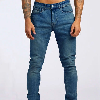 Men Jeans Long Pant Denim Pants Pockets Splice Slim Fit Solid High Waist Regular Casual Straight Trousers Autumn Winter