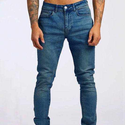Men Jeans Long Pant Denim Pants Pockets Splice Slim Fit Solid High Waist Regular Casual Straight Trousers Autumn Winter