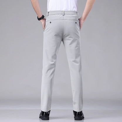 Ultra-thin Elastic Men's Casual Trousers Summer Quick-drying Ice Silk Slim Straight Business Solid Color Trousers Black Gray