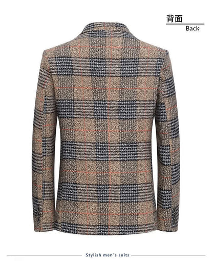 Men Blazers Turn Down Collar Suits Business Jackets Single Breasted Plaid Long Sleeve Blazer Outerwear Cardigan Pockets
