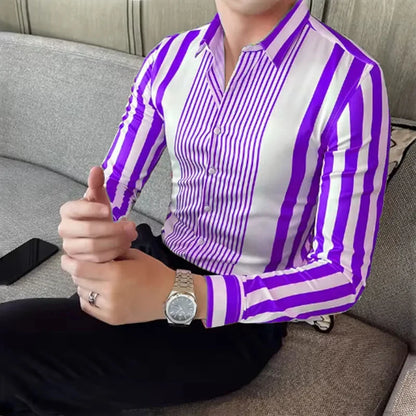 10 Color Striped Men's Shirt Large Size Breathable Casual Men's Top Comfortable Fabric Long Sleeve Shirt Lapel Fast Shipping