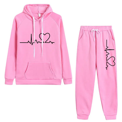 Autumn Winter 2 Piece Set Jogging Women Hoodies Pants Printed Sportswear Suits Jogging Femme Warm Girls Hoodie Sets Tracksuits