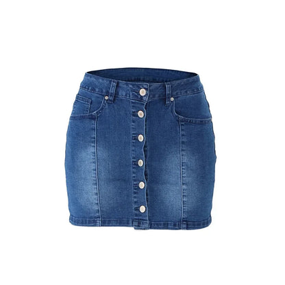 2024 Summer Slim Wrap Hip Denim Skirt Women Single-breasted Splicing Half-body Dress Female Fashion Office Commuter Casual Wear