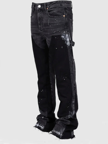 2025 New Fashionable high street brand men's jeans loose straight leg casual pants American retro micro trumpet starry sky jeans