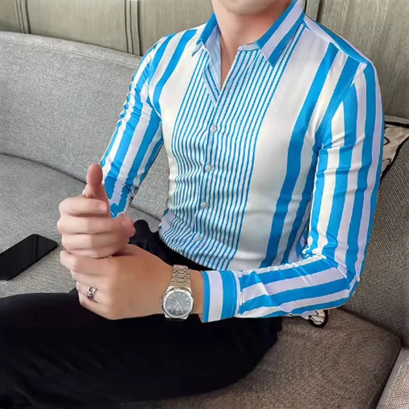 10 Color Striped Men's Shirt Large Size Breathable Casual Men's Top Comfortable Fabric Long Sleeve Shirt Lapel Fast Shipping