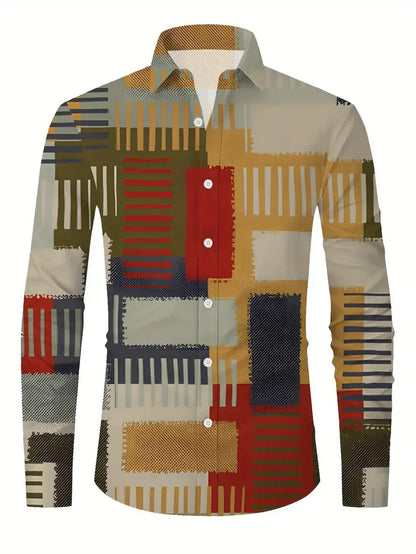 New Fashion Striped Men's Long Sleeve Shirt Spring Button Style Shirt Long Sleeve Collar Casual Comfort