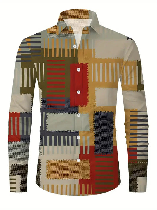 New Fashion Striped Men's Long Sleeve Shirt Spring Button Style Shirt Long Sleeve Collar Casual Comfort
