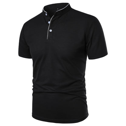 Men's short-sleeved stand-up collar top casual fashion daily solid color short-sleeved stand-up collar T-shirt casual top