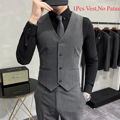 S-7XL High-end Brand Solid Color Elastic Men's Casual Business Vest Groom Wedding Suit Party Waist Coat