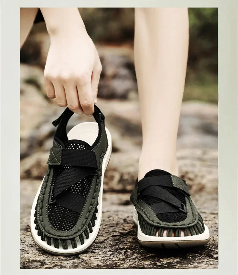 Summer Men Sandals Women Slippers Weaving Design Beach Sandals Breathable Casual Flat Sandals Outdoor Couples Sandals Size 46