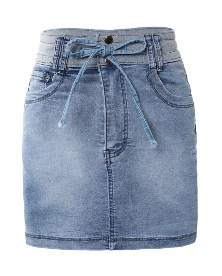 Women's Shorts 2025 Summer Fashion Contrast Binding Ripped Drawstring High Waist Pocket Design Streetwear Casual Denim Skorts