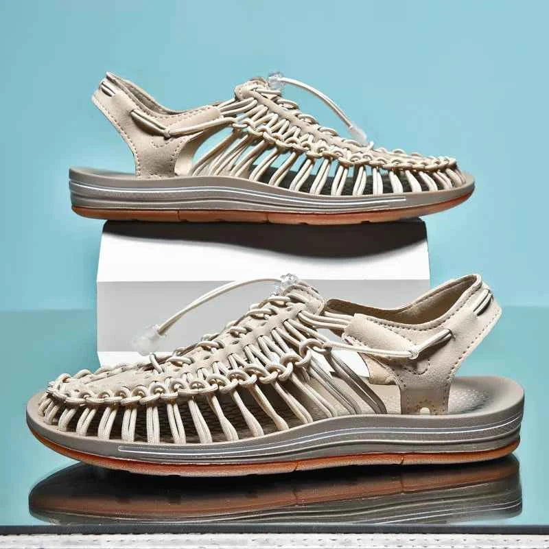 Women Sandals Fashion Handmade Weaving Design Beach Slippers Men Summer Breathable Casual Flat Sandals Outdoor Couples Big Size