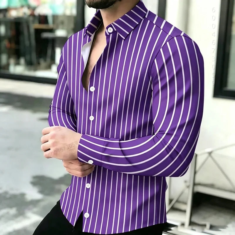 2026 Hot Selling Light Luxury Men's Shirt Striped Shirt Blue and White Vertical Striped Shirt Casual Outdoor Men's Shirt