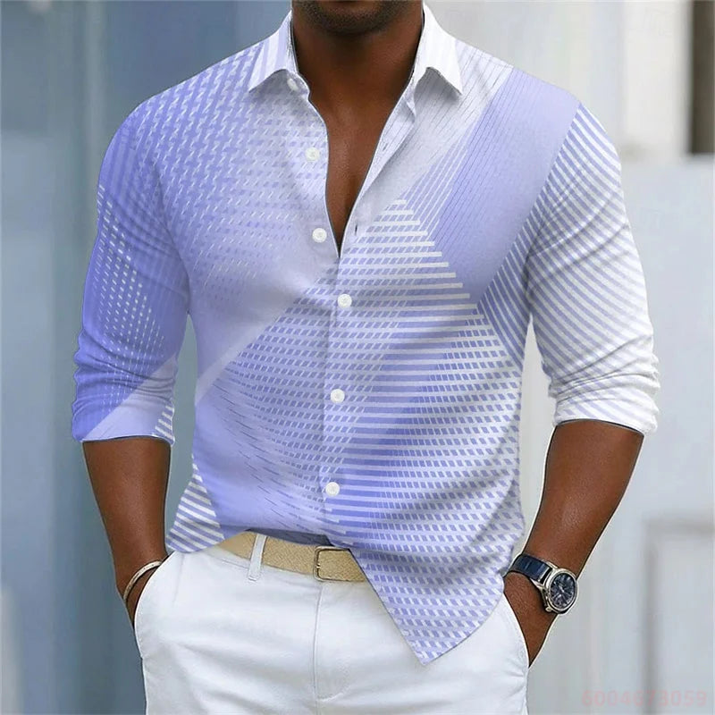 Men's Shirt Gradient Striped Long Sleeved Shirt Casual Business Collar Shirt Spring and Autumn New Trend Men's Top XS-6XL Size