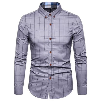 Spring Men Long-sleeved Cotton Shirts, Single-breasted Lapel Shirt, Blue Green Burgundy Khaki Gray White Optional, Asian Size