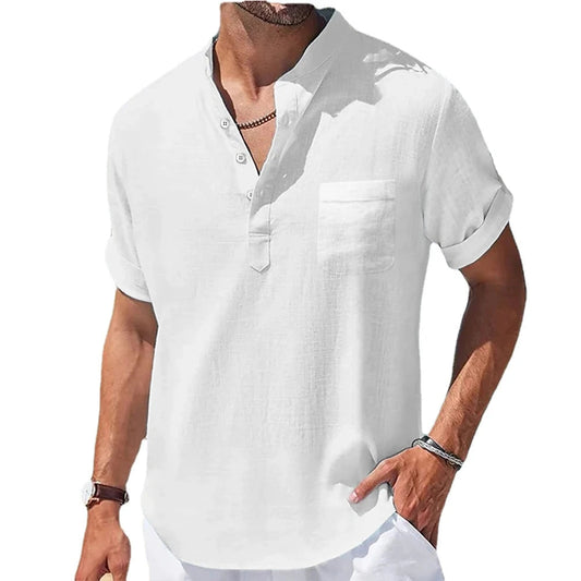 Stand-Up Collar Linen Shirt