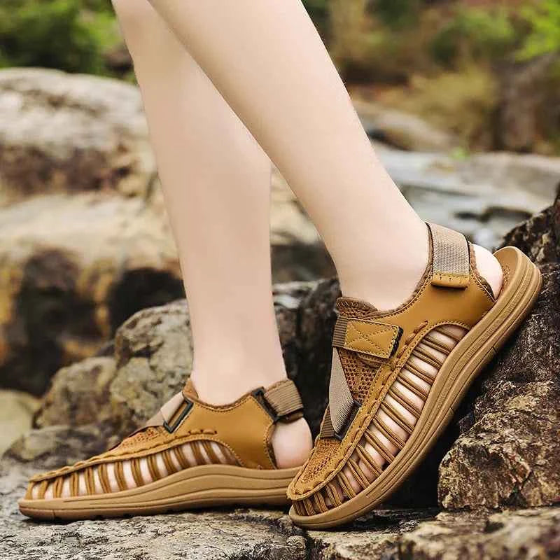 Summer Men Sandals Women Slippers Weaving Design Beach Sandals Breathable Casual Flat Sandals Outdoor Couples Sandals Size 46