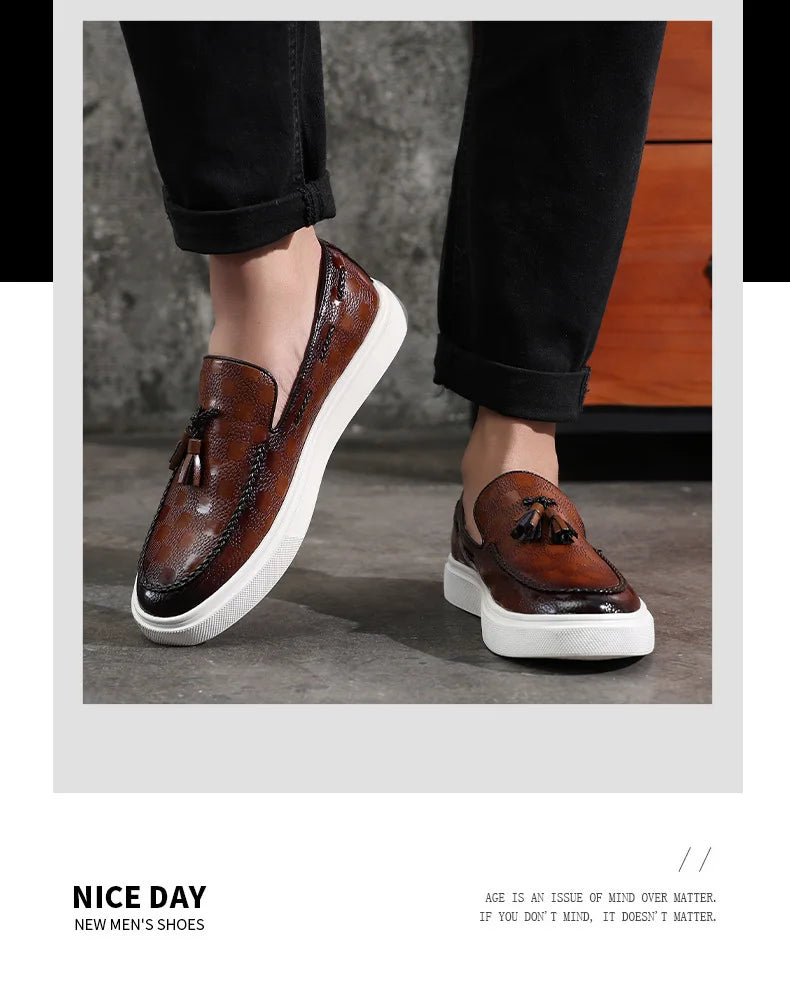 Men Casual Shoes Breathable Leather Loafers Business Office Shoes For Men Driving Moccasins Comfortable Slip On Tassel Shoe