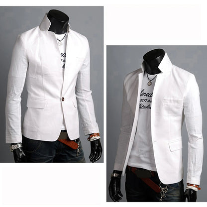 Business Autumn Pockets Men Coat Solid Color Lapel Collar Button Decor Business Blazer