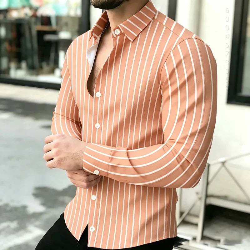 2026 Hot Selling Light Luxury Men's Shirt Striped Shirt Blue and White Vertical Striped Shirt Casual Outdoor Men's Shirt