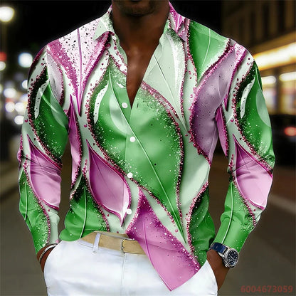 Men's Shirt Gradient Striped Long Sleeved Shirt Casual Business Collar Shirt Spring and Autumn New Trend Men's Top XS-6XL Size