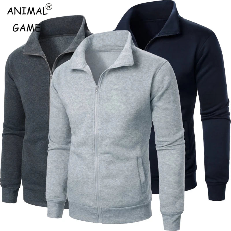 Autumn Men's Long Sleeve Zipper Jacket Coats Solid Color Warm Sweatshirts Casual Baseball Jacket Outdoor Streetwear