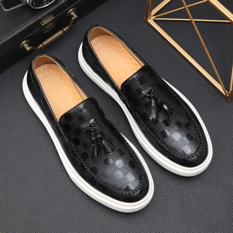 Men Casual Shoes Breathable Leather Loafers Business Office Shoes For Men Driving Moccasins Comfortable Slip On Tassel Shoe