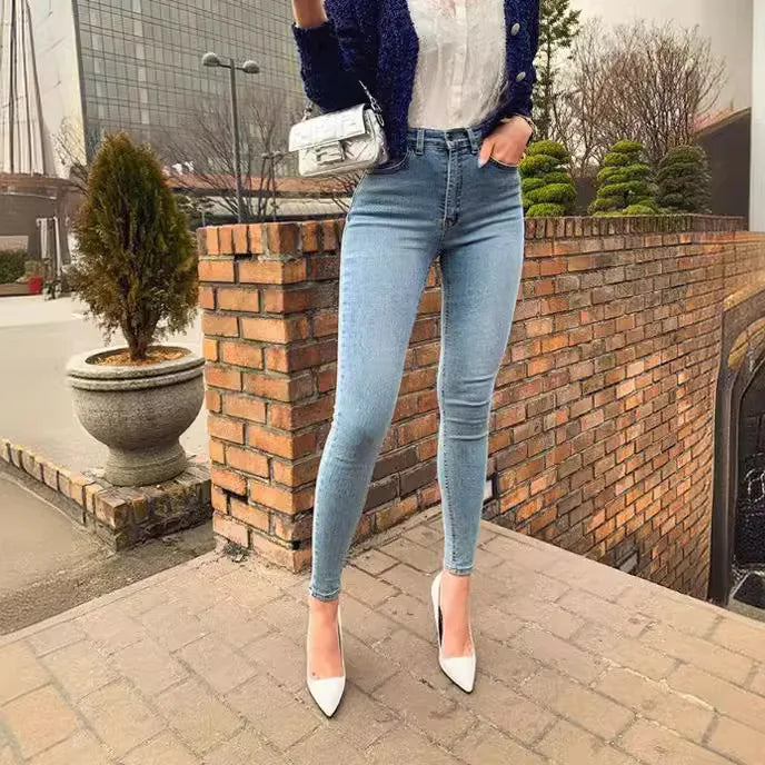 American-style Skinny High-waisted and Hip-lifting Jeans.Women Four Seasons New Fashion Simple Comfortable Stretch Skinny Jeans