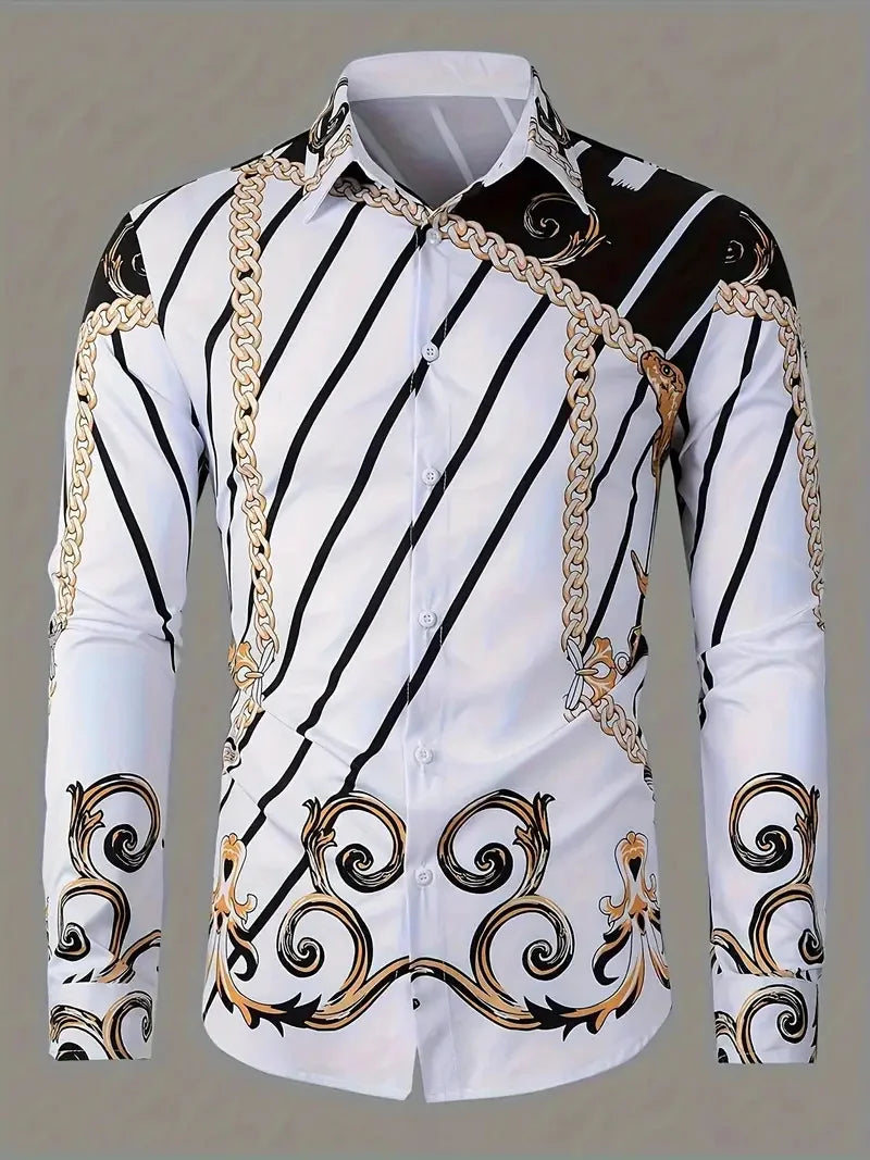 New Fashion Striped Men's Long Sleeve Shirt Spring Button Style Shirt Long Sleeve Collar Casual Comfort