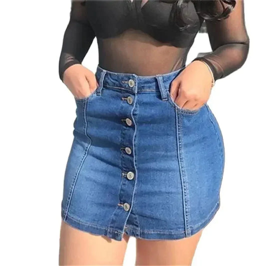 2024 Summer Slim Wrap Hip Denim Skirt Women Single-breasted Splicing Half-body Dress Female Fashion Office Commuter Casual Wear
