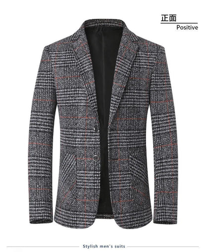 Men Blazers Turn Down Collar Suits Business Jackets Single Breasted Plaid Long Sleeve Blazer Outerwear Cardigan Pockets