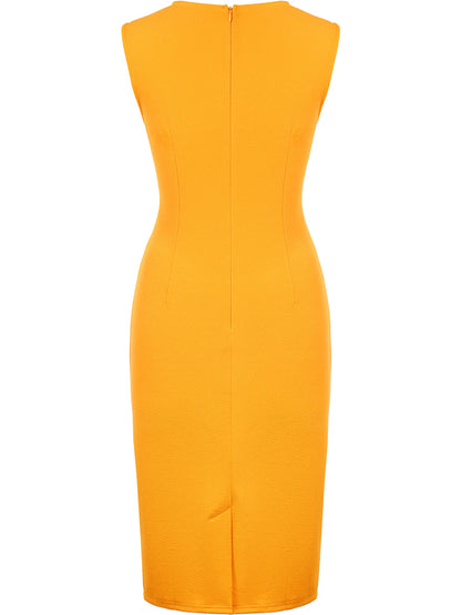 Womens Sleeveless Crew Neck Geometry Print Work Office Knee Length Colorblock Business Casual Party Pencil Bodycon Sheath Dress